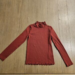 Janie and Jack Brick Red Turtleneck With Gold Buttons Girl Size 7